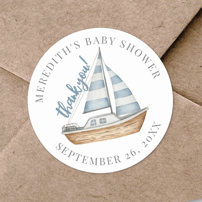Sticker Rond Merci Baby shower nautique (Thank You Nautical Baby Shower Classic Round Sticker)