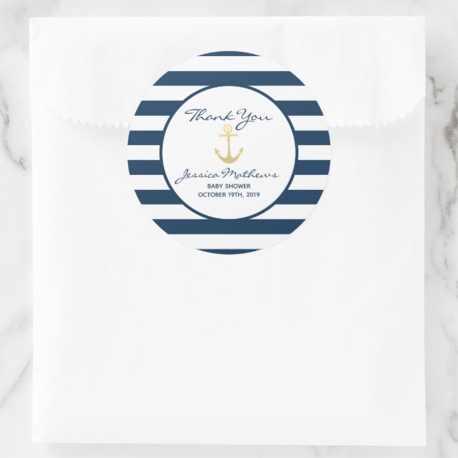 Sticker Rond Merci Baby shower Nautique bébé garçon Favoriser (Sac)