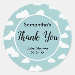 Sticker Rond merci baby shower neutre genre nuages ciel