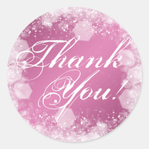 Sticker Rond Merci Baby shower nuit étincelante rose