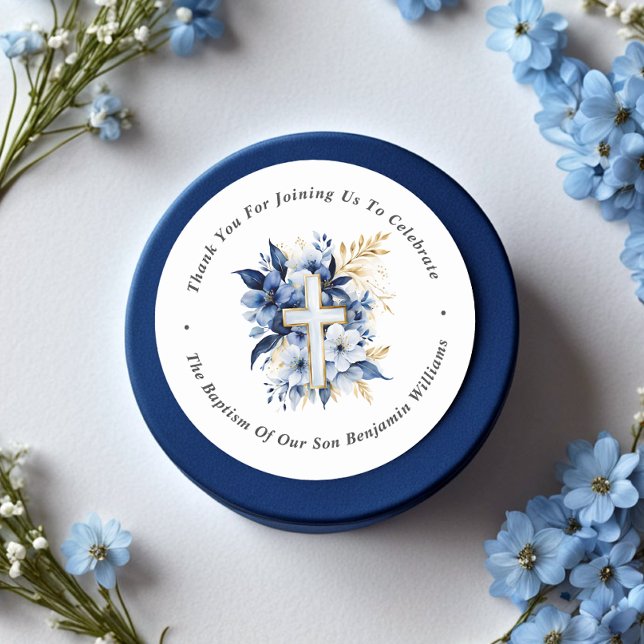 Sticker Rond Merci Baptême or et bleu marine (Créateur téléchargé)