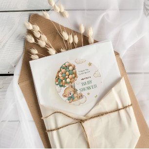 Sticker Rond Merci beaucoup, petit ourson, Baby Shower vert
