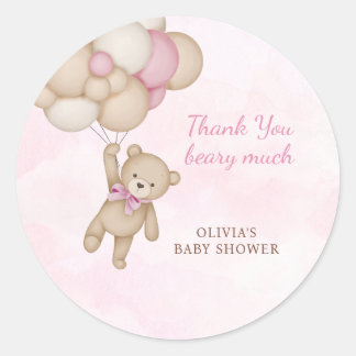 Sticker Rond Merci beaucoup pour la Baby Shower Rose