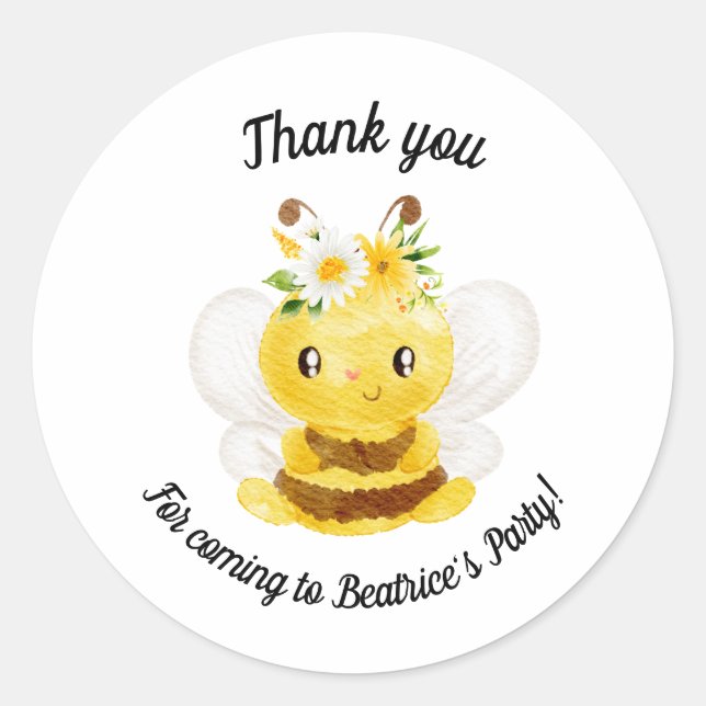 Sticker Rond Merci bebe à miel fête anniversaire (Devant)