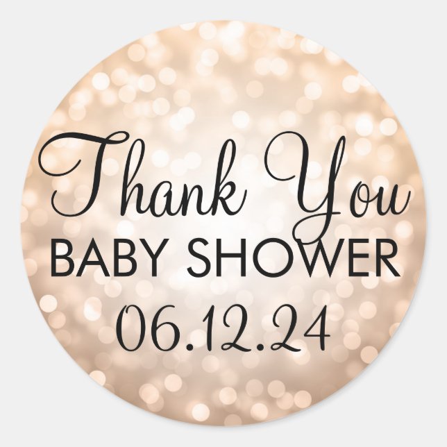 Sticker Rond Merci Bébé Douche Cuivre Lumières (Devant)