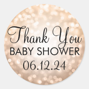 Sticker Rond Merci Bébé Douche Cuivre Lumières