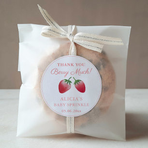 Sticker Rond Merci Berry Beaucoup de fraises Rouge rose Faveur