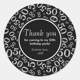 Sticker Rond Merci : Black and White 50th Birthday Party