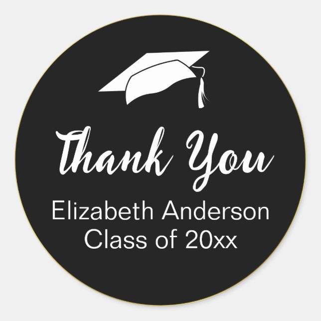 Sticker Rond Merci Black Gold White Classe de 2025 Graduate (Devant)