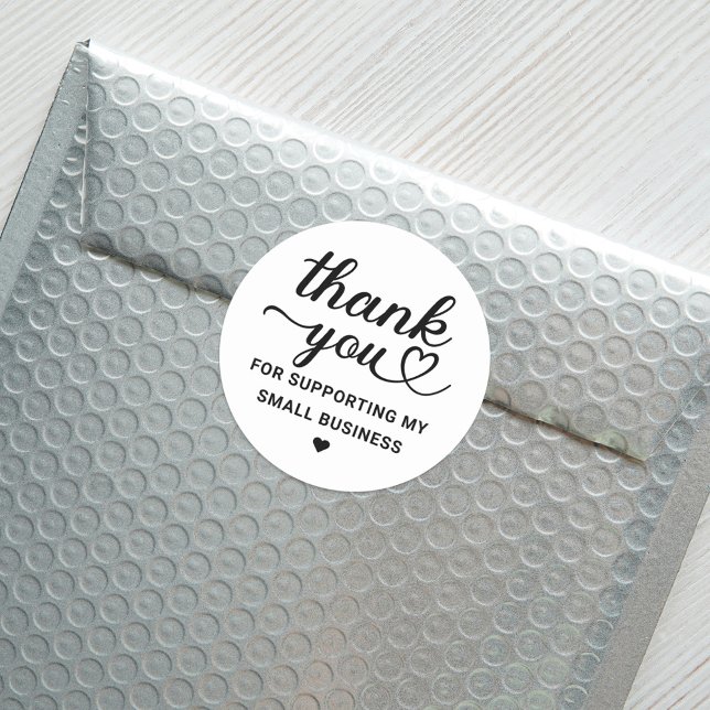 Sticker Rond Merci Black Heart Script Petite entreprise (Créateur téléchargé)