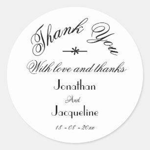 Sticker Rond Merci blanc classique Noms personnalisés Mariage m