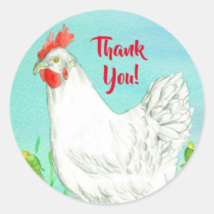 Sticker Rond Merci blanc d'oiseau de poulet