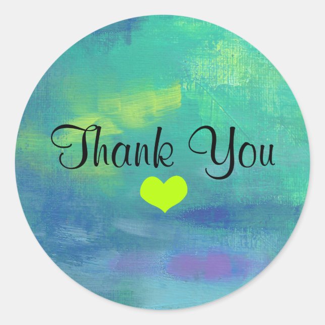 Sticker Rond Merci bleu et vert Abstrait avec coeur (Devant)