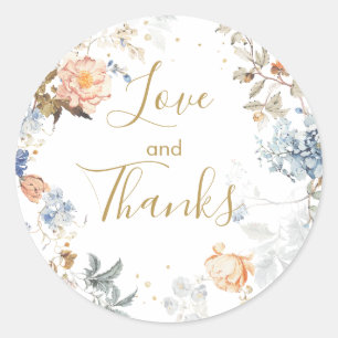Sticker Rond Merci bleu floral brun