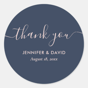 Sticker Rond Merci bleu marine moderne et blanc