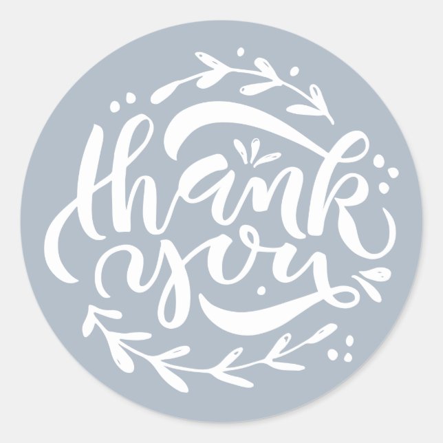 Sticker Rond Merci bleu poussiéreux Calligraphie moderne Wreath (Devant)