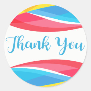 Sticker Rond Merci bleu rétro Abstrait Rainbow Wave rouge