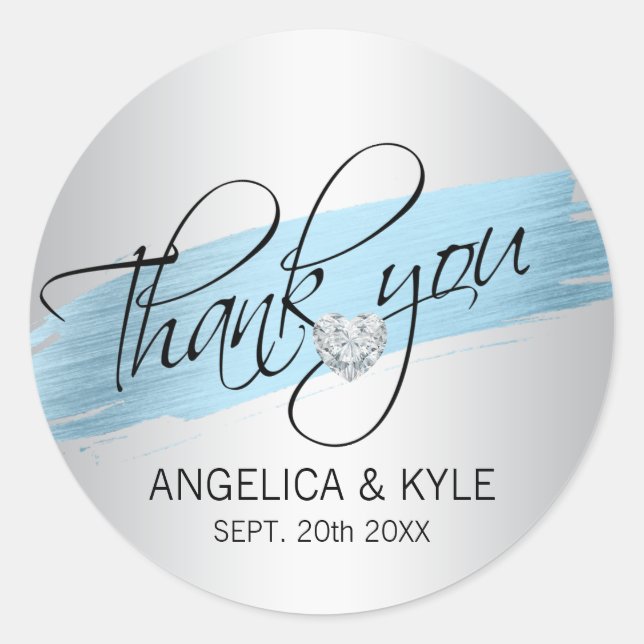 Sticker Rond Merci Blue Foil Diamond Coeur Mariage nuptiale (Devant)