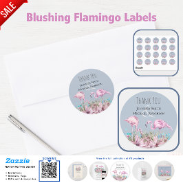 Sticker Rond MERCI Blushing Flamant rose Plage tropicale Mariag