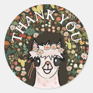 Sticker Rond Merci Boho Alpaca