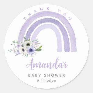 Sticker Rond Merci Boho Arc-en-ciel Baby Shower Classique