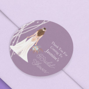 Sticker Rond Merci Boho Brunette Cheveux Mariée Avec Perles