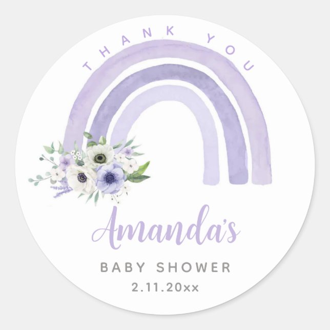 Sticker Rond Merci Boho Rainbow Baby Shower Classique (Devant)