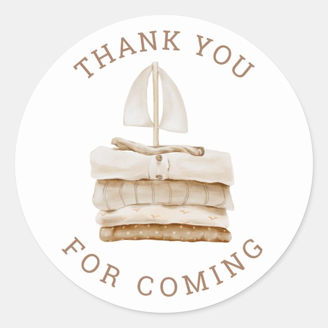 Sticker Rond Merci Boho Sailboat | Baby shower ou anniversaire (Devant)