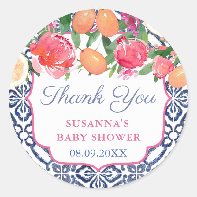 Sticker Rond Merci Bold Florals Citrus Douche Favoriser (Devant)