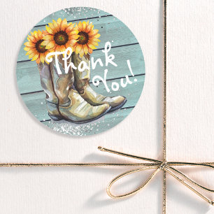 Sticker Rond Merci Bottes Rustiques de Country Western Sunflowe