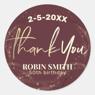 Sticker Rond Merci Bourgogne Rouge Or moderne Anniversaire Favo