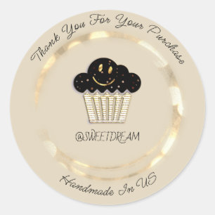 Sticker Rond Merci Boutique chocolat Muffin Pastel Gold Smile