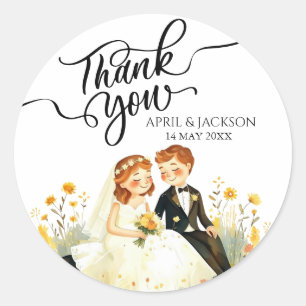 Sticker Rond Merci Bride Groom Illustration