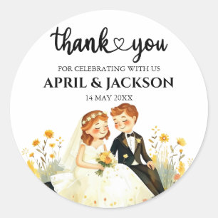 Sticker Rond Merci Bride Groom Illustration