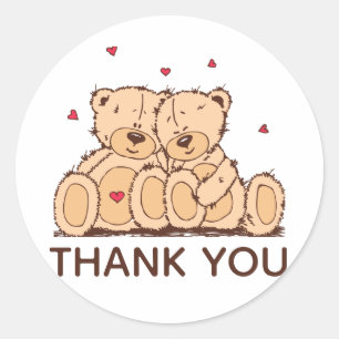 Sticker Rond Merci Brown Cartoon Teddy Ours Mariage Amour
