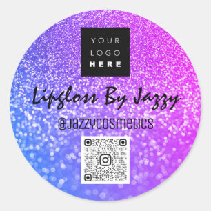 Sticker Rond Merci Business Beauty Rose Bleu QR Code Logo