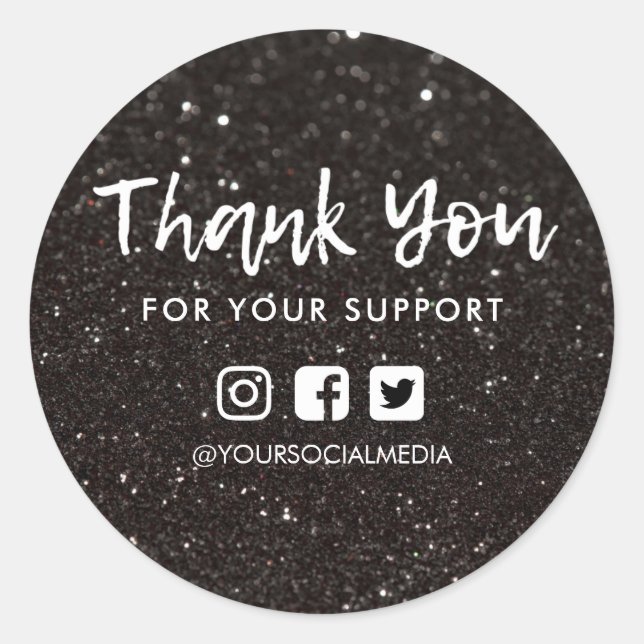 Sticker Rond Merci Business Black Parties scintillant Media Ins (Devant)