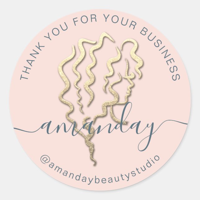 Sticker Rond Merci Business Gold Logo Nom Rose Coiffure Beauté (Devant)