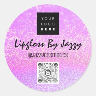 Sticker Rond Merci Business Packaging Parties scintillant Pink