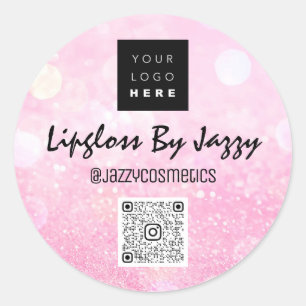 Sticker Rond Merci Business Packaging Parties scintillant rose