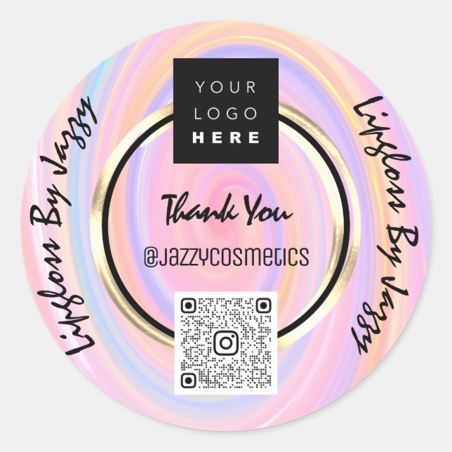 Sticker Rond Merci Business QR Code Logo Pink Gold Circle (Devant)