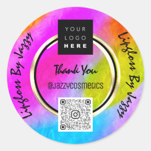 Sticker Rond Merci Business QR Code Logo rose moderne