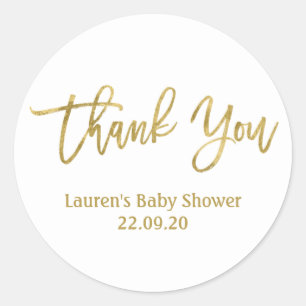 Sticker Rond Merci cadeau baby shower or