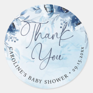 Sticker Rond Merci C'est un garçon Baby shower bleu aquarelle