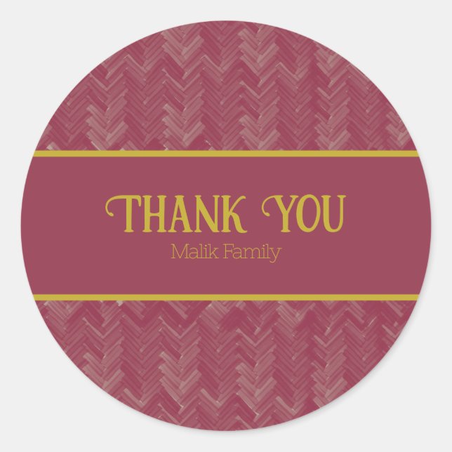 Sticker Rond Merci Chevron Motif Luxueux Rouge Custom (Devant)