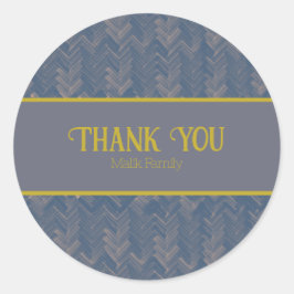 Sticker Rond Merci Chevron Motif Retro Blue Personnaliser