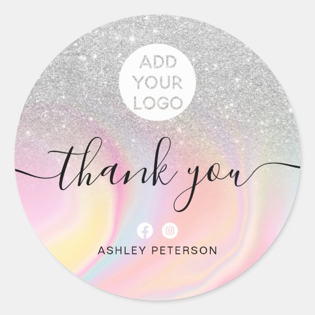 Sticker Rond Merci chic parties scintillant en marbre d'argent  (Devant)