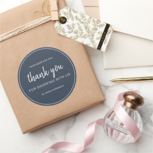 Sticker Rond Merci Chic Script Bleu Foncé pour vos Achats