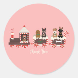 Sticker Rond Merci Chien Train de Noël