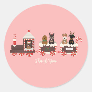 Sticker Rond Merci Chien Train de Noël